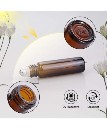Sungwoo 12 Pack Essential Oil Roller Bottles 10ml - Amber Glass Roller Bottles with Stainless Steel Roller Balls and Caps for Travel Perfume and Lip Gloss - Buy Online on SooperMarket.com