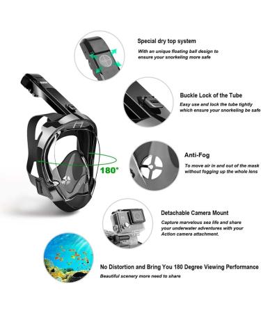 Panoramic Snorkel Mask for Adults - Full Face Swim & Dive Mask - Black, Large-X-Large - Buy Online on SooperMarket.com