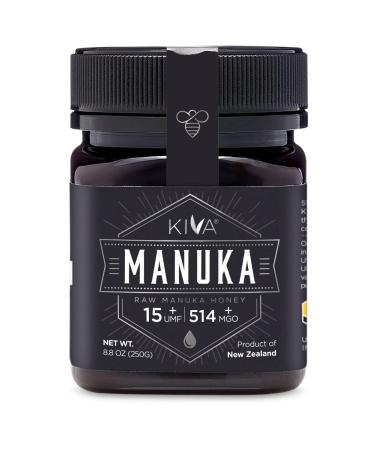 Kiva Raw Manuka Honey, Certified UMF 15+ | MGO 514+ | 100% Pure Genuine New Zealand (8.8oz/250g Bottle) | Non-GMO | No Antibiotics | Traceable | UMF & MGO Certified