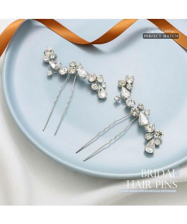 Bride Wedding Hair Pins - Silver Crystal Rhinestone Hair Accessories (Pack of 2) - Easedaily - Buy Online on SooperMarket.com