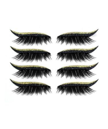 4 Pair Eyeliner Sticker with Eyelashes False Eyelashes Reusable Eyelashes and Eyeliner Stickers Waterproof Eyelashes Makeup Stickers Instant for Women Easy to Wear and Remove Golden