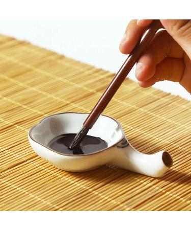 Handmade Porcelain Inkwell Dish with Brush Holder for Calligraphy Practice - Buy Online on SooperMarket.com
