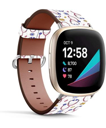 Leather Bands for Fitbit Versa 4 Versa 3 Sense & Sense 2 - Medical Stethoscope Pattern Replacement Strap - Buy Online on SooperMarket.com