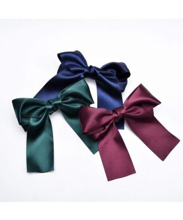 8-Piece Set Big Satin Ribbon French Barrettes for Women - Large, Soft, Silky Hair Bow Clips - Buy Online on SooperMarket.com