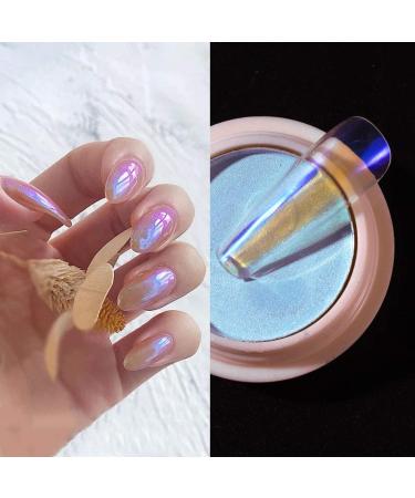 Solid Aurora Chrome Nail Powder Aurora Iridescent Nail Powder Multi Mirror Effect Mermaid Neon Laser Transparent Powder Manicure Fairy Dust Nail Art Iridescent Fairy Shell Nail Glitter Powder 0.8g Color-06