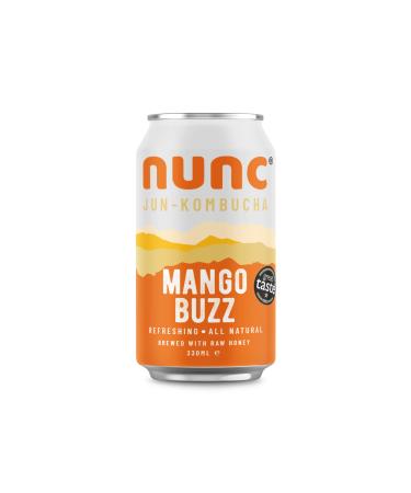 Nunc Jun-Kombucha Drink - Mango Buzz (12 x 330ml) - Premium - Green Tea & Raw Honey - Super Refreshing Sparkling Tea - Gut Health - Natural Energy Gluten Free & GMO Free - Only 30 Cal