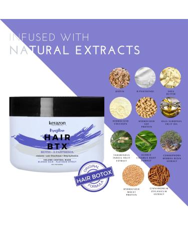 KERAZON Blonde Brazilian Hair Botox Treatment Purple Mask - Platinum & Silver Effect for Smoothing, Hydration, Anti-Brass, Volume & Frizz Control - Buy Online on SooperMarket.com