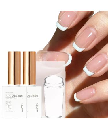 French Manicure Kit - French Tip Stamp Pink & White Gel Nail Polish Gel Nail Kit Nail Art Tools Nail Stamper French Manicure Nude White Jelly Nail Polish French Nails Nail Accessories Set for Women