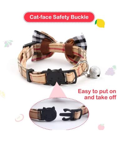 SuperBuddy Cute Bow Bell Cat Collar - 2 Pack Plaid Kitten Collar with Removable Bowtie for Cats Kittens - Brown-Black - Buy Online on SooperMarket.com