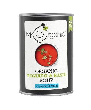 Mr Organic Tomato & Basil Soup - Organic Ingredients - Rich Flavour - Source of Fibre - Delicious & Comforting - 400g Tin x 12