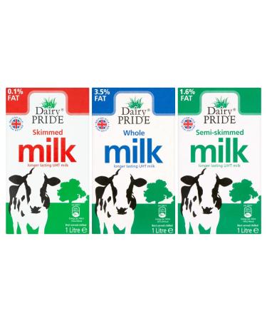 Dairy Pride 3 x 1Ltr Assorted UHT Milk with Welari Thank You Card Multipack (whole x1 Semi x1 Skimd x1) Long Lasting Life Cold Drink Baking Cooking (3L) (3pack)