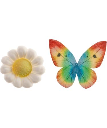 Dekora - Box of 5 White Sugar Flowers and 4 Multicoloured Wafer Butterflies - Edible Cake Toppers - Sugar Cake Decoration for Birthday Cakes - Buy Online on SooperMarket.com