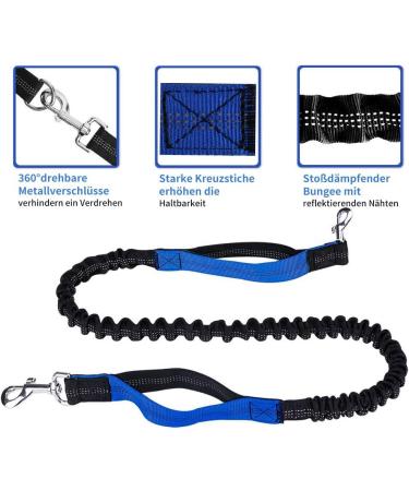 Premium Adjustable Dog Leash - Dual Grip Reflective Walking & Jogging Line with Feces Bag Dispenser for Large Dogs - Shock-Damping Design in Black/Blue - Buy Online on SooperMarket.com