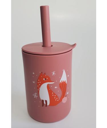 Toddler Cup  Silicone Training Cup Sippy Cup with Straw  Non-Slip  NO BPA  Unbreakable  Trainer Cup for Babies Toddlers and Infants (Dusty rose w/ Fox)