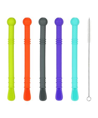Meartchy Hollow Teether Tubes for Babies 5 Pack Teething Tubes Toys for Baby Infants Silicone Chew Straw Toy for Babies 0-24 Months