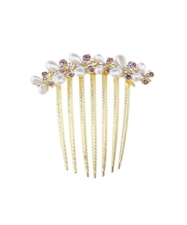 SG Store Flower Hair Comb Rhinestone Wedding Bridal Headpiece Decorative Hair Accessory for Women and Girls Hairstyles Bride Purple