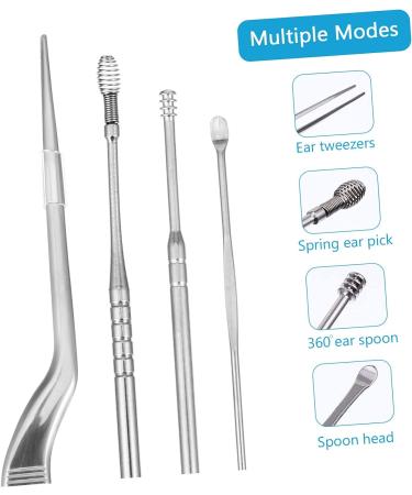 2 Sets Stainless Steel Ear Cleaning Kit - Ear Pick, Spatula, Spiral Spoon, Earwax Removal Tools - Buy Online on SooperMarket.com