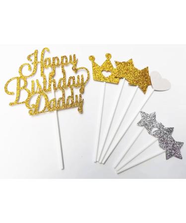 AILEXI Glitter Cake Toppers - Happy Birthday Daddy Gold set