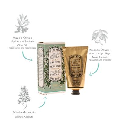 Panier des Sens Jasmine Hand Cream - 2.6floz/75ml - Moisturizing Mask with Olive and Almond Oil - Made in France - 96% Natural Ingredients - Buy Online on SooperMarket.com