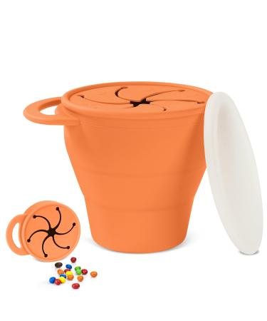 Vicloon Collapsible Silicone Baby Snack Cup Baby Snack Cup Silicone Snack Cup Non Spill Snack Pot for Baby Snack Catcher Food Cup with Lid Snack Pot for Toddler (Orange)