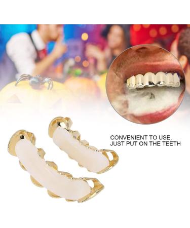 Herchr Funny Halloween Teeth - Shiny Brass Prosthesis for Parties | Unique Gold Decoration & Gift - Buy Online on SooperMarket.com