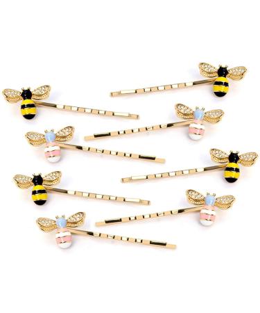 8Pcs Exquisite Alloy Crystal Bee Hairpin Side Clip Hair Accessories Honeybee Bobby Pins Wedding Party Bride Bridesmaid Hair Jewelry Accessories for Women Girls and Teen(2 Colors)