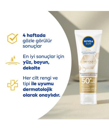 Nivea Sun Anti-Pigment Spots Sunscreen SPF 50+ | Moisturizing Non-Fatty Face Sunscreen | UV Protective Luminous630 | 40ml - Buy Online on SooperMarket.com