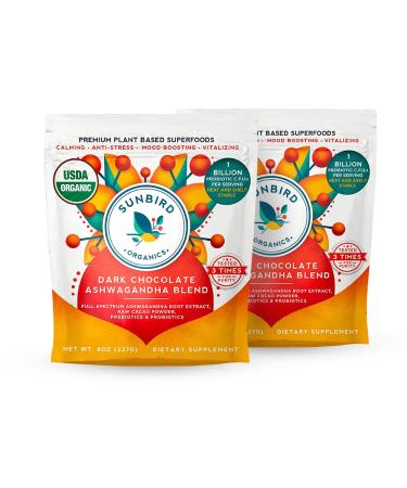 Dark Chocolate Ashwagandha Powder Superfood Drink & Smoothie Mix with Probiotics, Organic Ashwagandha Root Extract, Cacao Powder & Prebiotic Fiber. Focused Calm. Stress Support. Made in USA - 2 Pack 16 Ounce (Pack of 2)