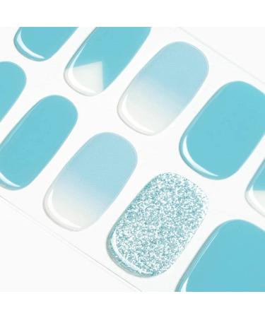 DANNI & TONI 28 Stickers Semi Cured Nail Wraps Soft Self-Adhesive Gel Nail Stickers(Sea Breeze) Salon-Quality Gel Nail Polish Strips Manicure Stickers Set Sky-Blue Design