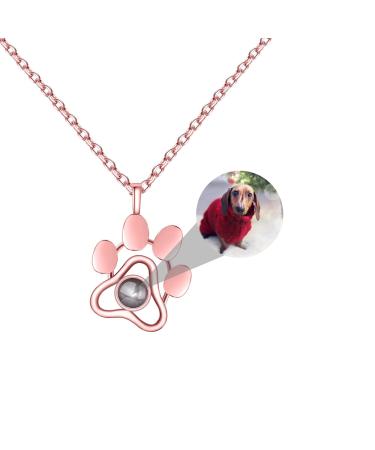 CSSTONE DOG PW Foto chain projection necklace with picture chain with photo chain with picture inside 925 sterling silver I love you memory jewelry gift for women/pet rose