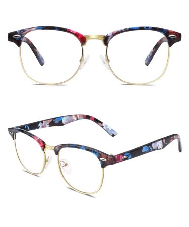 CGID 50s Retro Nerd Glasses Half Frame Horn Glasses Style Rockabilly Geek Glasses Multicolored A