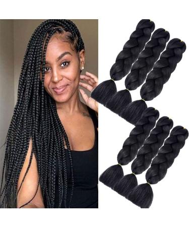Braids Extensions Black Kanecalon Kunsthaar Hair Jumbo Braids Hair Extension 6 Packs 24inch Crochet Braids Hair Extensions for Art Hairs For Einning Black 1b