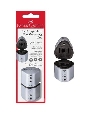 Faber-Castell Grip Trio Pencil Sharpener - Grey  3-in-1 Artist Pencil Sharpener  Manual Handheld Sharpener for Colored Pencil  Jumbo and Graphite Pencils