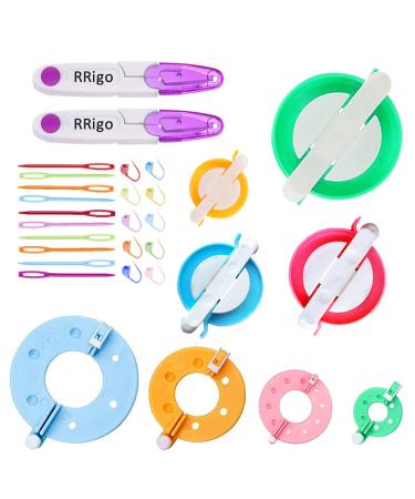 Pom Pom Maker, 8 Sizes Pompom Maker Tool Set for Fluff Ball Weave DIY Wool Yarn Knitting Craft Project for Kids and Adult + 20 PCS Plastic Needles Buckle + 2PCS Scissors(30)