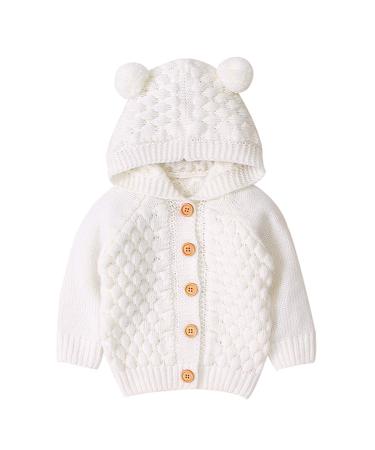 puseky Baby Boys Girls Knit Sweater Hooded Ears Warm Cardigan Coat Tops Jacket Outwear 6-12 Months Beige