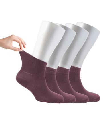 Cosyfeel Women Loose Diabetic Socks | 4-Pack Neuropathy Ankle Socks for Ladies | Super Soft Eco-Friendly Bamboo Material | Durable with Seamless Toe | Multicolour Patterns | 4 Seasons 7-9 1/2 GRAPE NECTAR