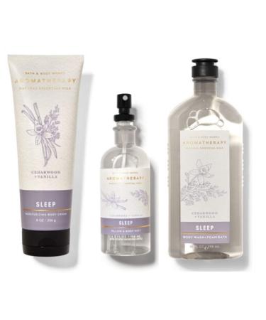 Bath and Body Works Aromatherapy CEDARWOOD VANILLA Gift Set - Body Cream - Body Wash and Pillow Mist - Bath & Body Set - Full Size