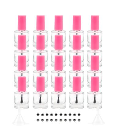 GTHER 20PCS 8ML Empty Nail Polish Bottles, Clear Transparent Glass Refillable Bottles Container with Brush Cap & Funnel & Mixing Balls for Nail Art (Pink)