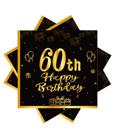 40 pieces black napkin birthday 60 birthday black gold paper party napkins 33 x 33cm paper napkins for man woman girl birthday party decoration black 60th