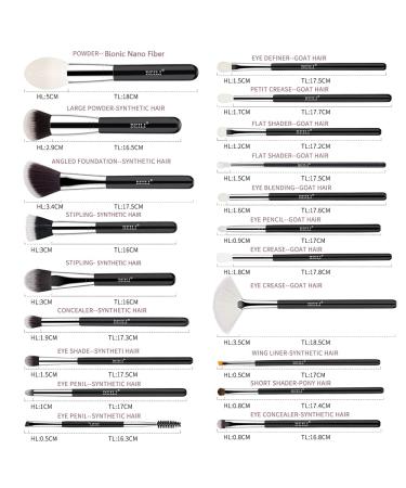 BEILI 20pcs Makeup Brush Set - Natural Goat Hair & Premium Synthetic Kabuki Brushes for Foundation, Powder, Contour, Eyeshadows, Eyebrows, and Eyeliner - Black - Buy Online on SooperMarket.com