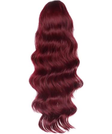 YEESHEDO Wine Red Long Wavy 24 Drawstring Ponytail Hair Extension - Clip-in Curly Synthetic Hairpiece for Women - Buy Online on SooperMarket.com