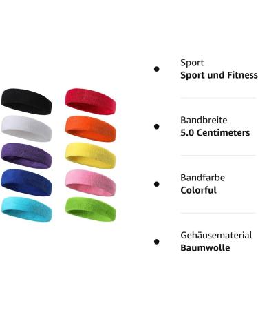 Buy Pack of 10 Sports Headbands for Men & Women | Cotton Sweatbands & Elastic Forehead Bands - Perfect for All Activities - Buy Online on SooperMarket.com