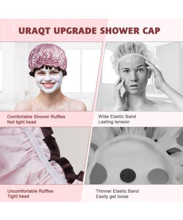AOOWU Shower Caps 2 Pack Waterproof Bath Caps Large Reusable Shower Hats Elastic Band Double Layers Hair Bath Caps with Soft Ruffled Edge for Women Girls Ladies Spa Salon Home Use 2 Pcs Bowknot+Dots - Buy Online on SooperMarket.com