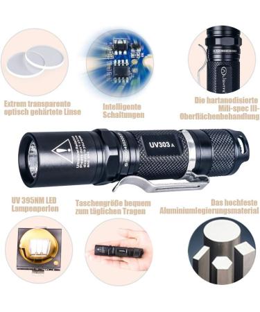 LIGHTFE Blacklight 395nm UV Flashlight UV303A with High Power Output Pure Beam UV Light Torch for Glue Curing Rock and Mineral Fluorescent Glowing Pet Urine Detector Light AC Leak Detector - Buy Online on SooperMarket.com