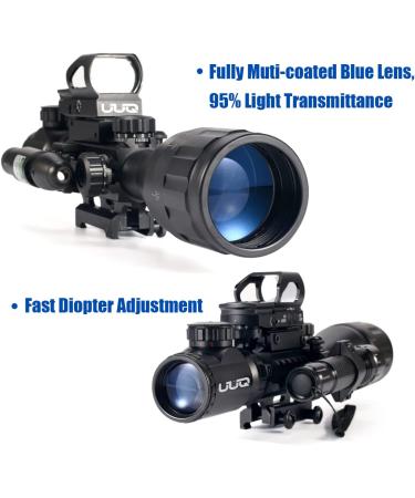 UUQ 4-16x50 AO Rifle Scope with Red/Green Reticle & Green Laser + Reflex Red Dot Sight - 5 Brightness Modes - Buy Online on SooperMarket.com