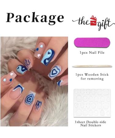 Blue Heart Flame Press On Nails - Medium Size, Acrylic Nude Design for Women and Girls by RUNRAYAY - Buy Online on SooperMarket.com