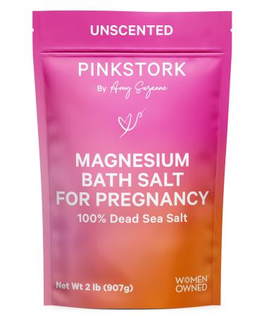 Pink Stork Pregnancy Bath Flakes: Magnesium Bath Salts for Pregnant Women Dead Sea Salts for Soaking in Bath or Foot Soak Pregnancy Must Haves Unscented Without Parabens or Fragrance 2 lbs