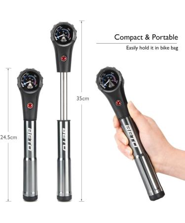 Beto MTB Bike Tire & Shock Pump - 300psi High Pressure for Rear Shock & Suspension Fork - Schrader/Presta Valve Adapter - Dial Gauge & Bleed Valve Included - Buy Online on SooperMarket.com