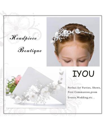 IYOU Princess White Flower Headpiece | Pearls & Crystal Bridal Hair Accessories for Girls | Elegant Wedding & Communion Hairdress - Buy Online on SooperMarket.com