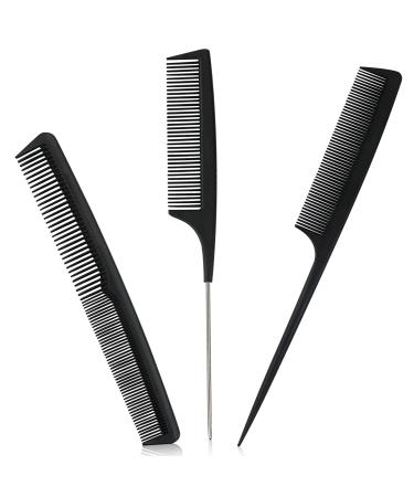 Sularpek Comb 3 Pieces Tail Combs Set Fine Tooth Comb Carbon Fibre Styling Comb Hairdressing Comb Teasing Hair Comb for Women and Men Anti Static Heat Resistant 3 Pcs Combs Set